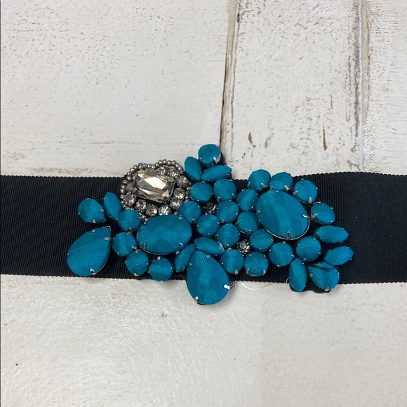Elegant Black and Teal Embellished Belt - Picture 1 of 4